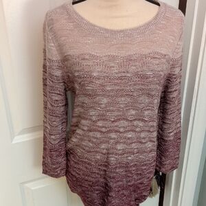 Westport Women's Burgundy and Pink Ombre Sweater Scalloped Design.